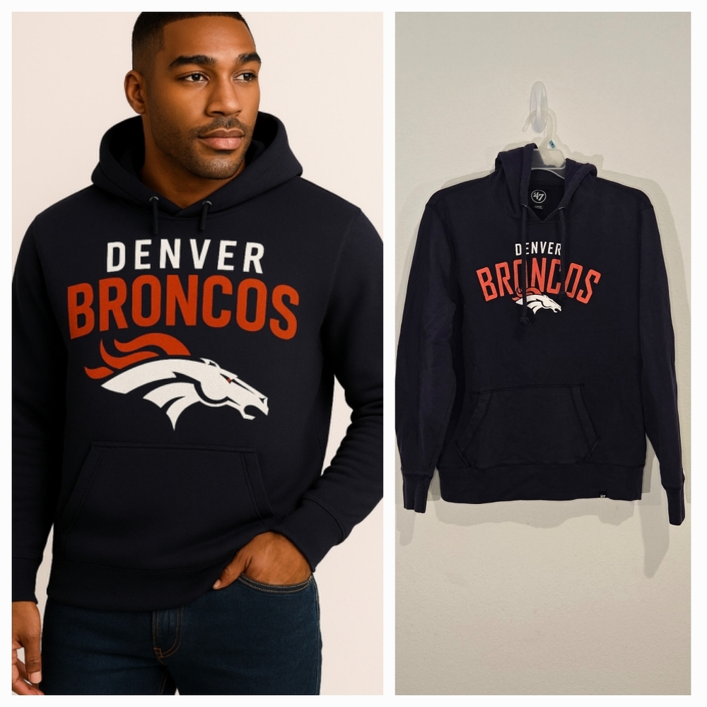 '47 Brand Denver Broncos Navy and Orange Hoodie Size Large
